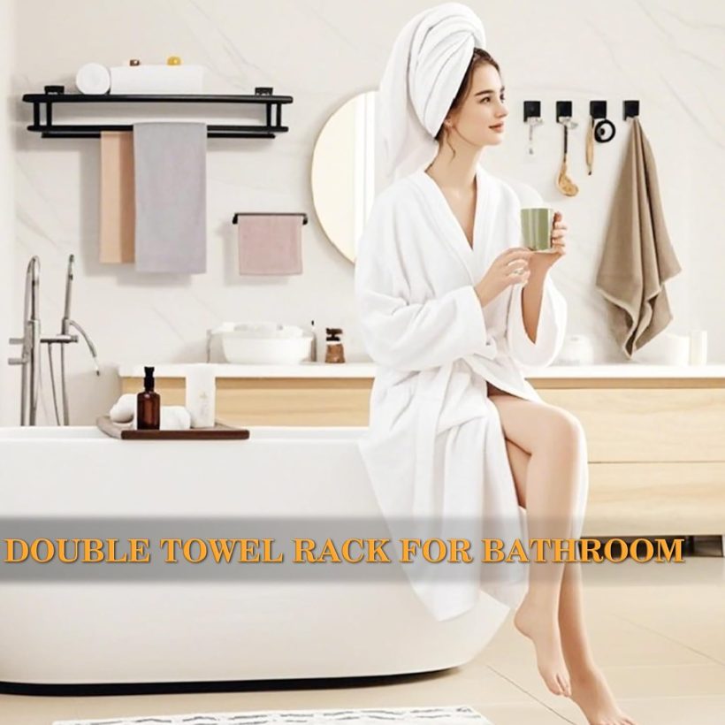 Alise Towel Rack for Bathroom,Large Towel Holder Towel Shelf with Double Towel Bars for Bathroom Lavatory,SUS 304 Stainless Steel Wall Mount Towel Hanger,Matte Black,32 Inch - Image 2