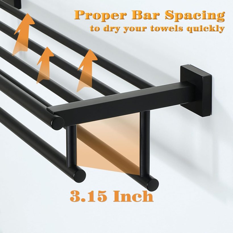 Alise Towel Rack for Bathroom,Large Towel Holder Towel Shelf with Double Towel Bars for Bathroom Lavatory,SUS 304 Stainless Steel Wall Mount Towel Hanger,Matte Black,32 Inch - Image 6