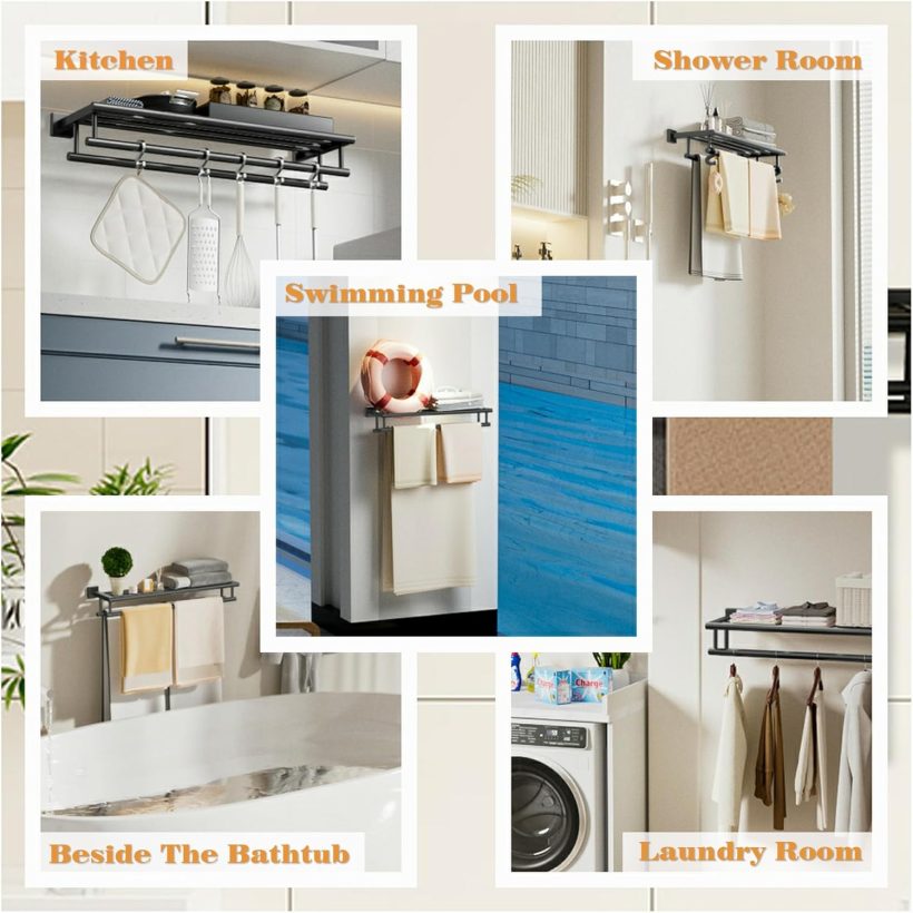 Alise Towel Rack for Bathroom,Large Towel Holder Towel Shelf with Double Towel Bars for Bathroom Lavatory,SUS 304 Stainless Steel Wall Mount Towel Hanger,Matte Black,32 Inch - Image 9