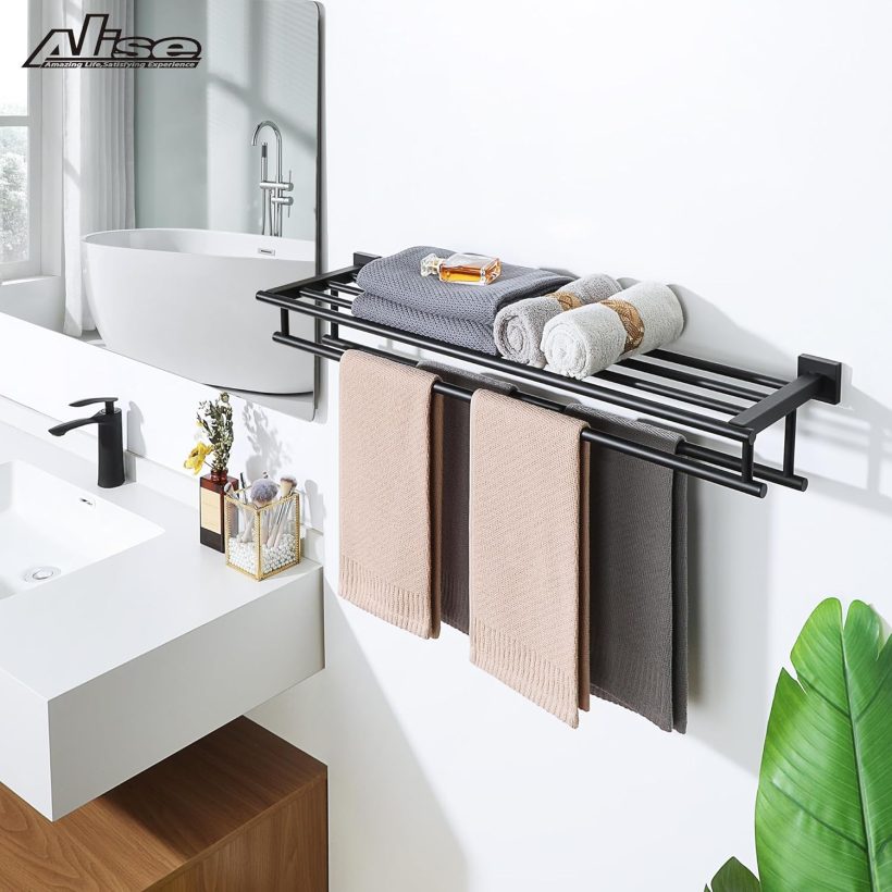 Alise Towel Rack for Bathroom,Large Towel Holder Towel Shelf with Double Towel Bars for Bathroom Lavatory,SUS 304 Stainless Steel Wall Mount Towel Hanger,Matte Black,32 Inch - Image 10