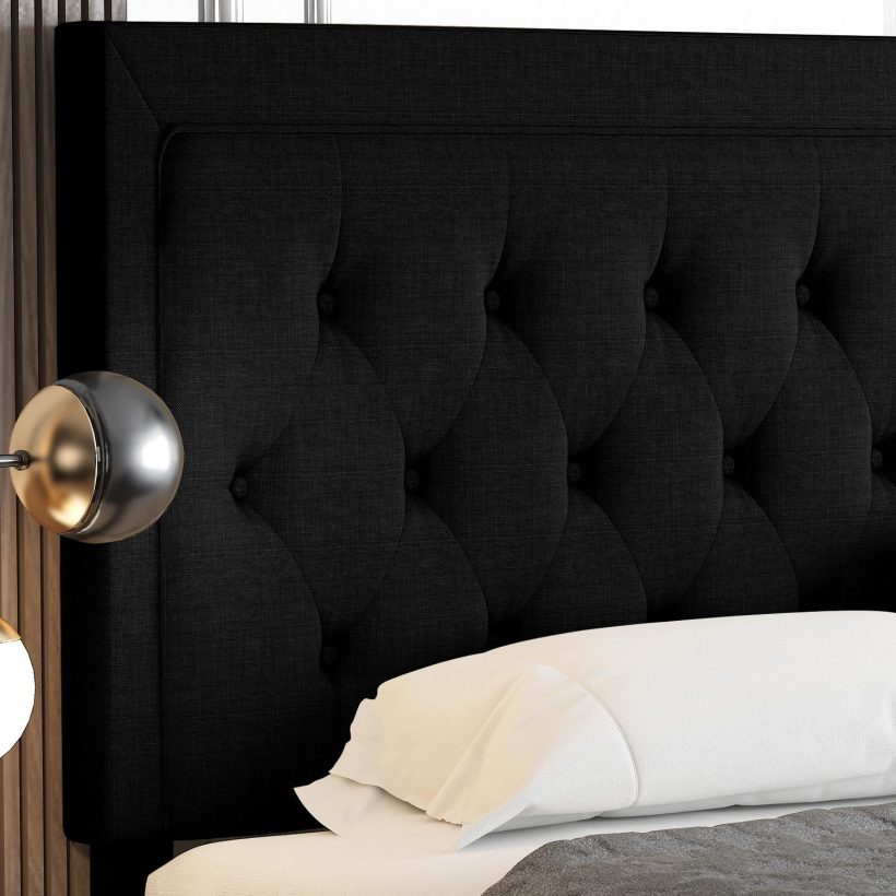 Allewie Full Size Upholstered Platform Bed Frame with Adjustable Headboard, Button Tufted, Wood Slat Support, Easy Assembly, Black - Image 7