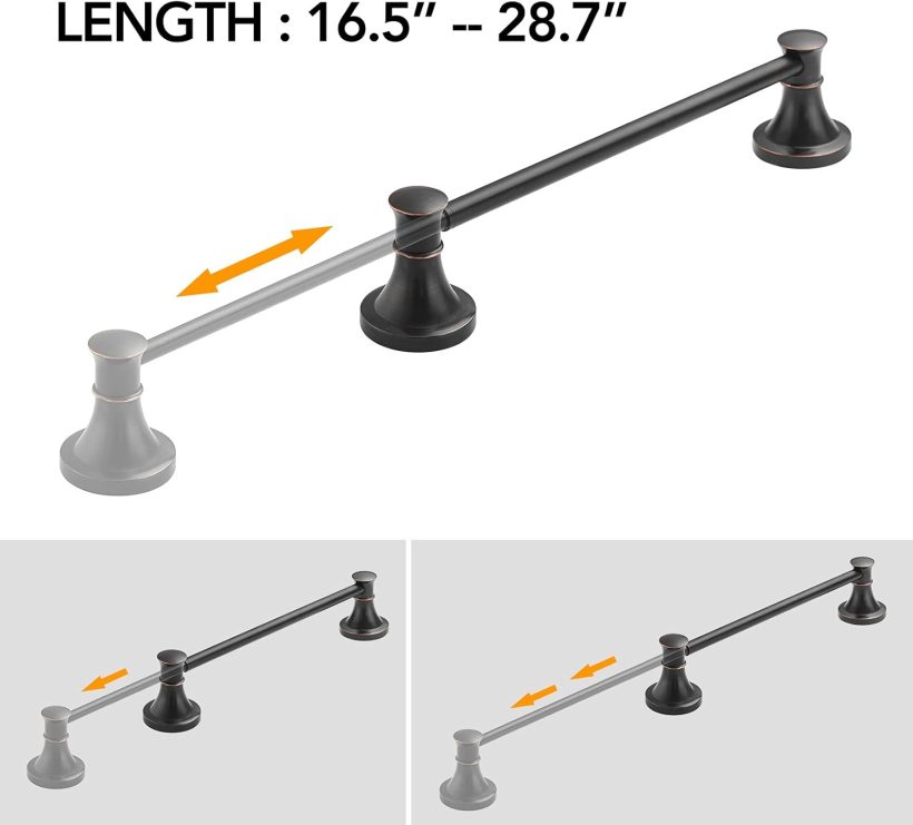 BESy Adjustable Bronze 16 to 28 Inch Bath Towel Bar Rack for Bathroom Towel Holder, Wall Mounted Towel Bar Rod Hanger Bathroom Hardware Accessories Hotel Style, Stainless Steel, Oil Rubbed Bronze - Image 2