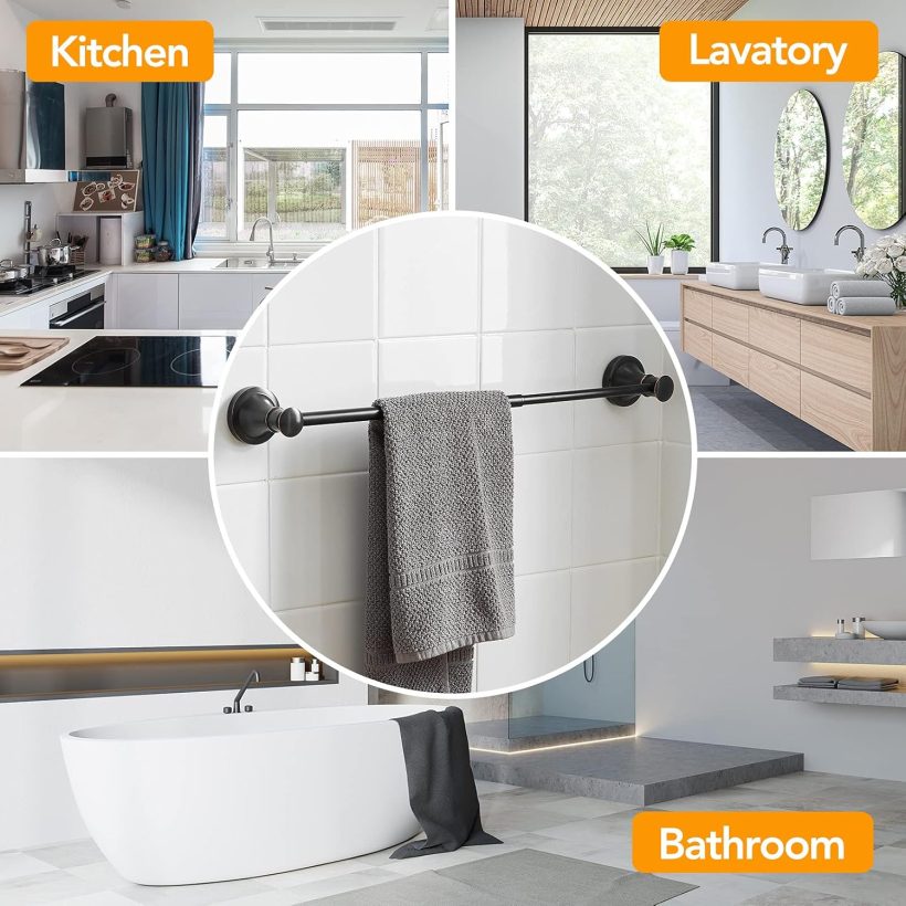 BESy Adjustable Bronze 16 to 28 Inch Bath Towel Bar Rack for Bathroom Towel Holder, Wall Mounted Towel Bar Rod Hanger Bathroom Hardware Accessories Hotel Style, Stainless Steel, Oil Rubbed Bronze - Image 3