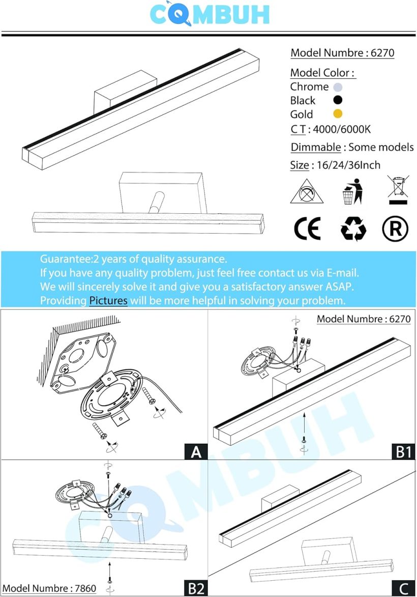 Combuh Modern Bathroom Light Fixtures Over Mirror 16 Inch IP44 9W Chrome Vanity Light Bar for Bathroom Wall Light Fixtures Cool White 6000K - Image 9