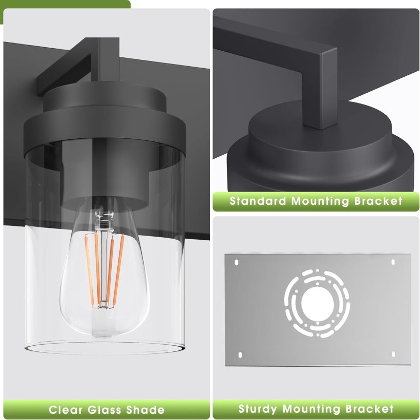 Espird Bathroom Vanity Light, 3 Light Matte Black Vanity Lights with Clear Glass Shade, 22in Modern Wall Sconces, Bathroom Lighting Fixtures Over Mirror for Living Room - Image 3