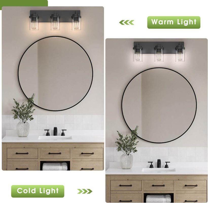 Espird Bathroom Vanity Light, 3 Light Matte Black Vanity Lights with Clear Glass Shade, 22in Modern Wall Sconces, Bathroom Lighting Fixtures Over Mirror for Living Room - Image 4