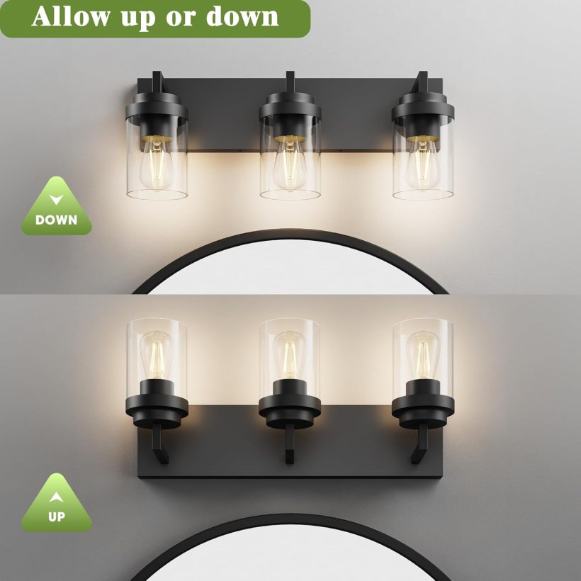 Espird Bathroom Vanity Light, 3 Light Matte Black Vanity Lights with Clear Glass Shade, 22in Modern Wall Sconces, Bathroom Lighting Fixtures Over Mirror for Living Room - Image 5