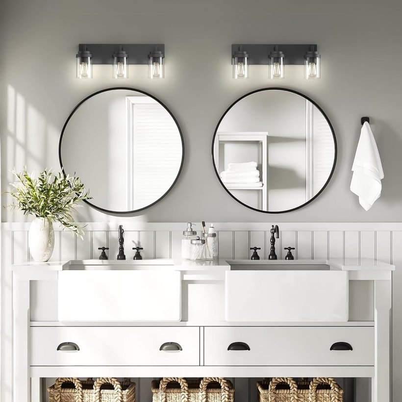 Espird Bathroom Vanity Light, 3 Light Matte Black Vanity Lights with Clear Glass Shade, 22in Modern Wall Sconces, Bathroom Lighting Fixtures Over Mirror for Living Room - Image 7