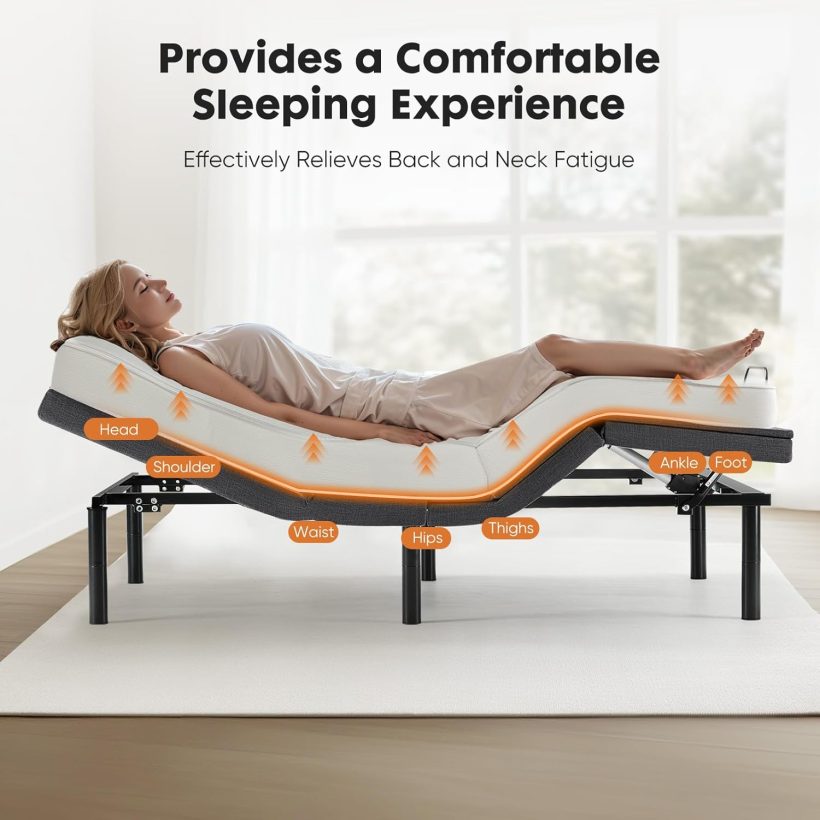 Sweetcrispy Full Adjustable Bed Frame, Ergonomic Electric Bed Base with Wireless Remote and 2 USB Ports, Head and Foot Incline, Zero Gravity Bed, Anti-Snore, Easy Assembly - Image 8