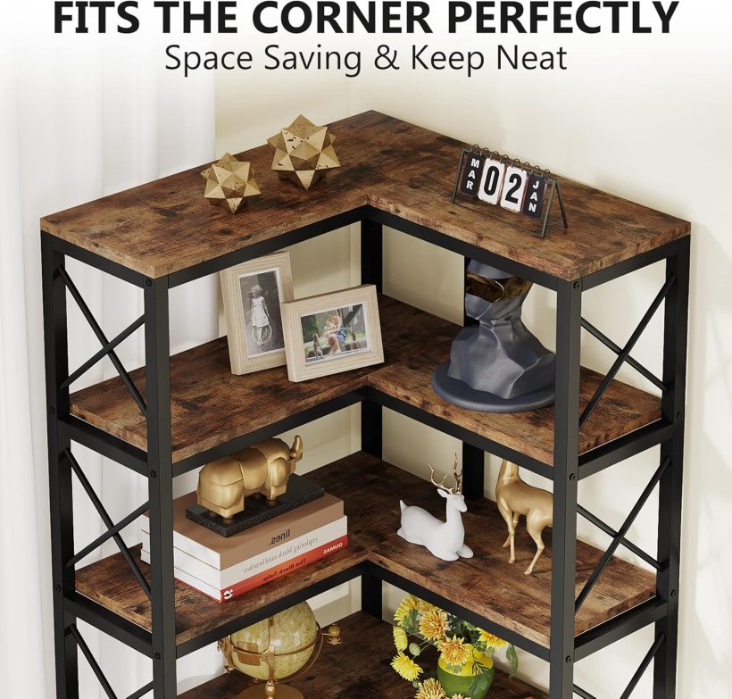 Tribesigns 7-Shelf Corner Bookshelf,Large Modern Corner Bookcase, 7-Tier Tall Corner Shelf Storage Display Rack with Metal Frame for Living Room Home Office (Rustic Brown) - Image 6