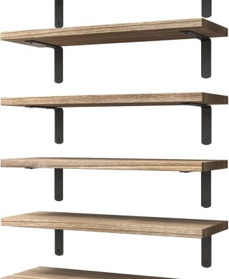 WOPITUES Wood Floating Shelves Set of 6, Shelves for Wall Decor, Farmhouse Shelf for Bedroom, Bathroom Storage Shelves, Book Shelves for Living Room - Rustic Brown